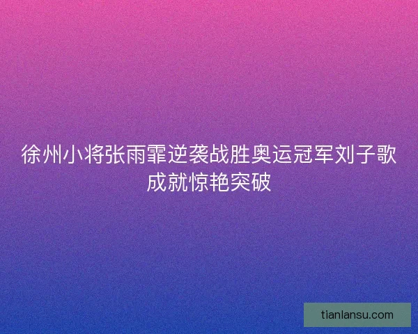 徐州小将张雨霏逆袭战胜奥运冠军刘子歌成就惊艳突破